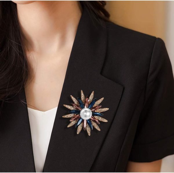 61DbHJ46GPL._AC_SL1000 Austrain Crystal Geometry Flower Brooch Pins with Simulated Pearl Bouquet Jewelry Accessories for Women