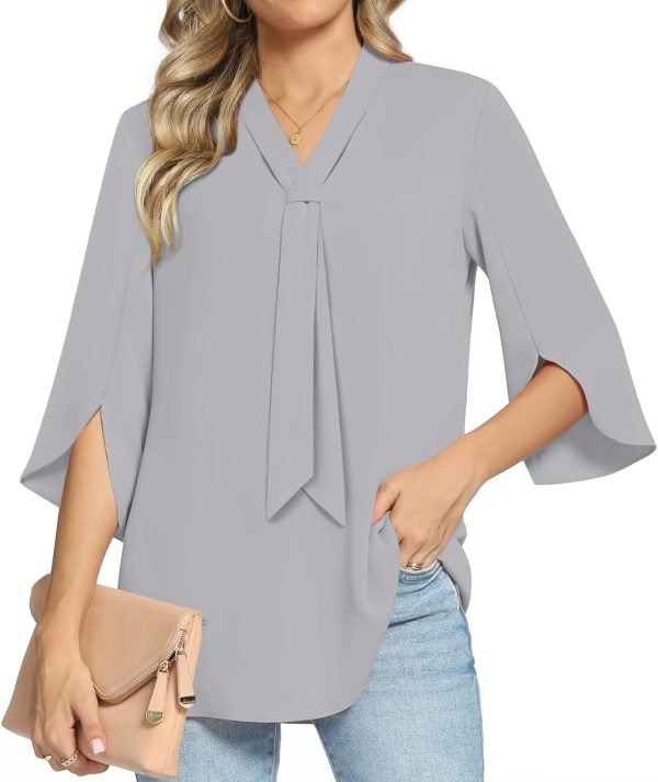 61ESsvwK3AL._AC_SL1500 Women's Fall Long Sleeve Chiffon Blouse Winter V-Neck Tunic Tops Business Shirt
