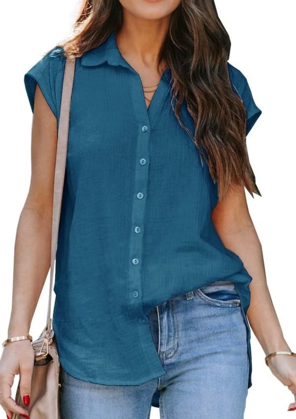 61EVOoxTzBL._AC_SL1169 Women's V Neck Short Sleeve Button Down Shirts Casual Chiffon Blouses Tops