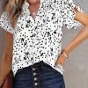 Women's Casual V Neck Alicia Floral Print Smocked Short Sleeve Chiffon Blouses Bohemian Top Shirts
