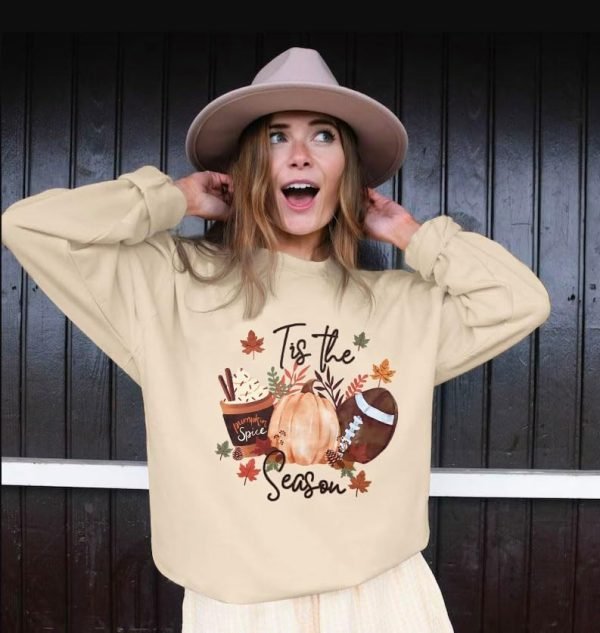 61Eu8xX6IHL._AC Tis the Season Fall Sweatshirt for Women Fall Football Long Sleeve Shirt Causal Autumn Pumpkin Pullover Tops