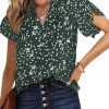 Women's Casual V Neck Alicia Floral Print Smocked Short Sleeve Chiffon Blouses Bohemian Top Shirts