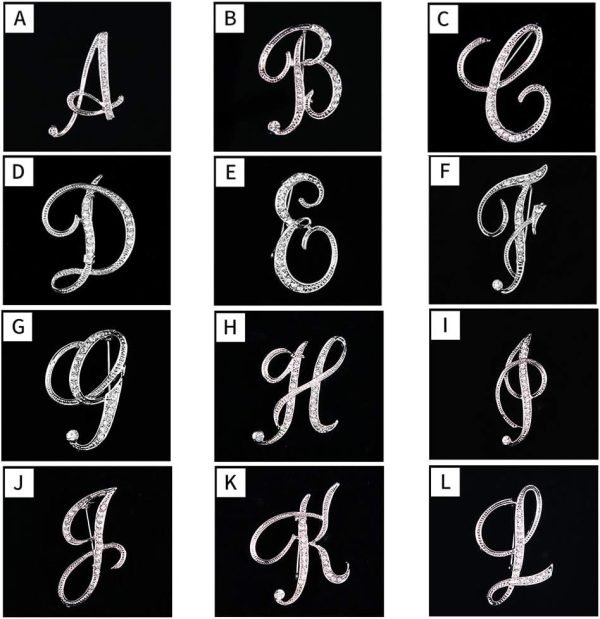61FOYubgqEL._AC_SL1000 Letter Brooch Pins Initial Rhinestone Brooch for Women Crafts Silvery A-Z