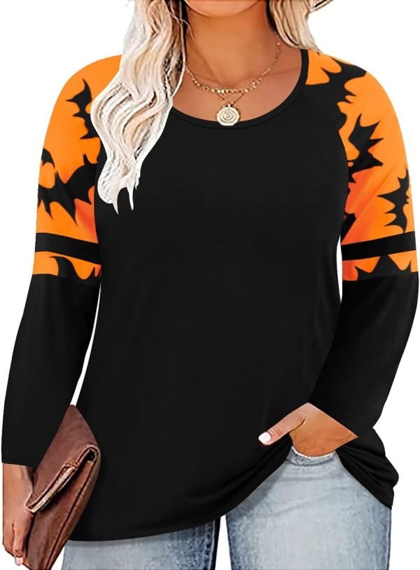 61G1WdB4cNL._AC_SL1200 Plus Size T Shirt for Women Long Sleeve Raglan Tops Tee Shirts Color Block Top Leopard Plaid Print XL-5XL 14W-28W
