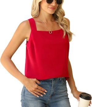 Blouse Tank Tops for Women Casual Summer Square Neck Chiffon Blouse Loose Flowy Sleeveless Tunic Shirts