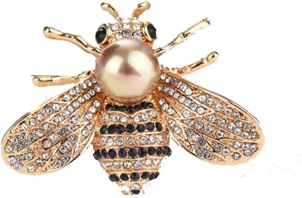 61GppfyspKL._AC_SL1000 Honey Bee Brooches Crystal Insect Themed Bee Brooch Animal Fashion Shell Pearl Brooch Pin Gold Tone