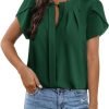 Womens Summer Tops Button Down Crew Neck Short Sleeve Shirts Business Casual Loose Work Chiffon Blouses