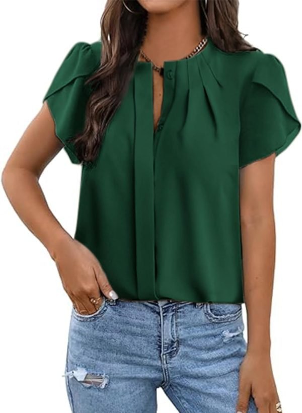 61Gt1DvgdCL._AC_SL1500 Womens Summer Tops Button Down Crew Neck Short Sleeve Shirts Business Casual Loose Work Chiffon Blouses