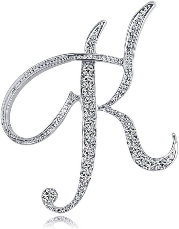 61HSpX9T-LL._AC_SL1000 Letter Brooch Pins Initial Rhinestone Brooch for Women Crafts Silvery A-Z