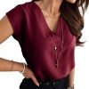 Women's V Neck Chiffon Blouses Cap Sleeve Shirts Casual Loose Work Office Solid Tops