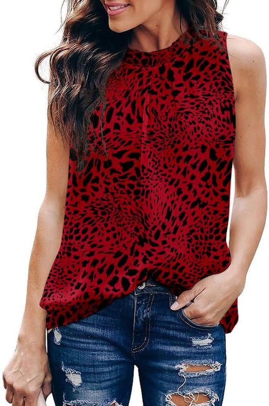 61I5sUQxp7L._AC_6878b6d9-c6da-44a1-8d1a-34790bbeedac Womens Casual Sleeveless Shirts Halter Neck Leopard Print Tank Top and Blouses