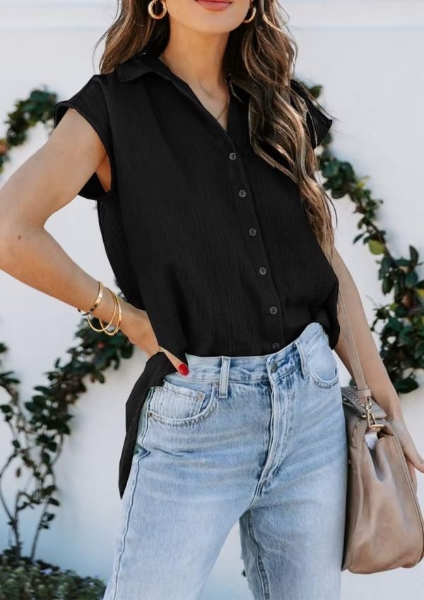 61ICjD6njSL._AC_SL1169 Women's V Neck Short Sleeve Button Down Shirts Casual Chiffon Blouses Tops