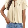Womens Summer Tops Button Down Crew Neck Short Sleeve Shirts Business Casual Loose Work Chiffon Blouses