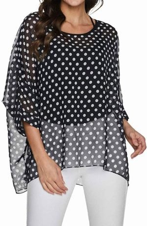 Women Chiffon Blouse Floral Batwing Sleeve Beach Cover Loose Tunic Shirt Tops