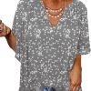 Womens Casual V Neck Loose 3/4 Bell Sleeve Chiffon Blouse Shirt Pleated Flowy Tunic Tops