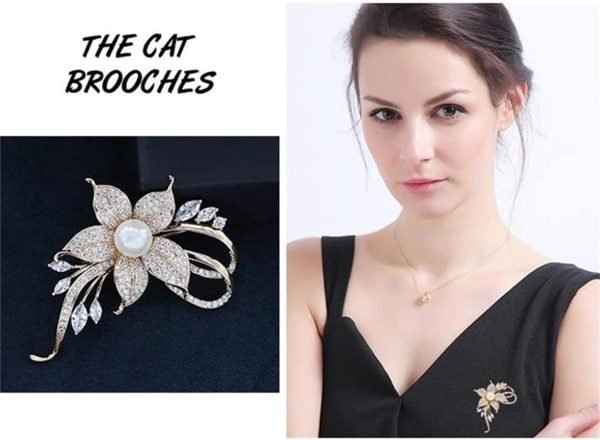 Rhinestone Pearl Flower Brooch Femininity Brooch Art Brooch Flower Brooch Pin Sweater Accessories for Women, Girls, Ladies