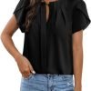 Womens Summer Tops Button Down Crew Neck Short Sleeve Shirts Business Casual Loose Work Chiffon Blouses