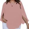 Women Summer Batwing Sleeve Chiffon Tunic Tops Dressy Scoop Neck Casual Loose Flowy Shirts