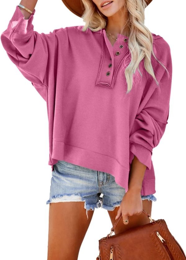 61LYo6pIkEL._AC_SL1500 Hoodies for Women 2024 Fashion Fall V Neck Button Down Long Sleeve Hooded Sweatshirts Tops