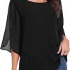 Womens Tops Dressy Casual Summer Chiffon Blouse 3/4 Sleeve Loose Mesh Tunic Shirts