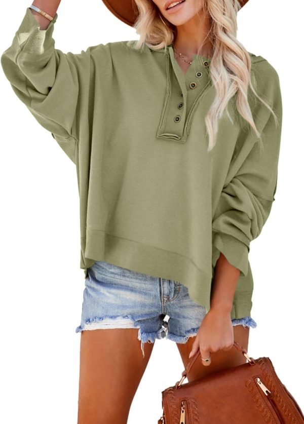 61LxttQ1fQL._AC_SL1500 Hoodies for Women 2024 Fashion Fall V Neck Button Down Long Sleeve Hooded Sweatshirts Tops