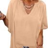 Womens Chiffon Blouses Casual Solid Bell Sleeve Shirt Loose V Neck Pleated Tunic Tops