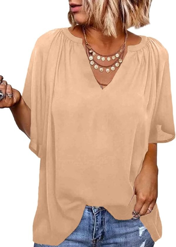 61MSsM_3ttL._AC_SL1500 Womens Chiffon Blouses Casual Solid Bell Sleeve Shirt Loose V Neck Pleated Tunic Tops