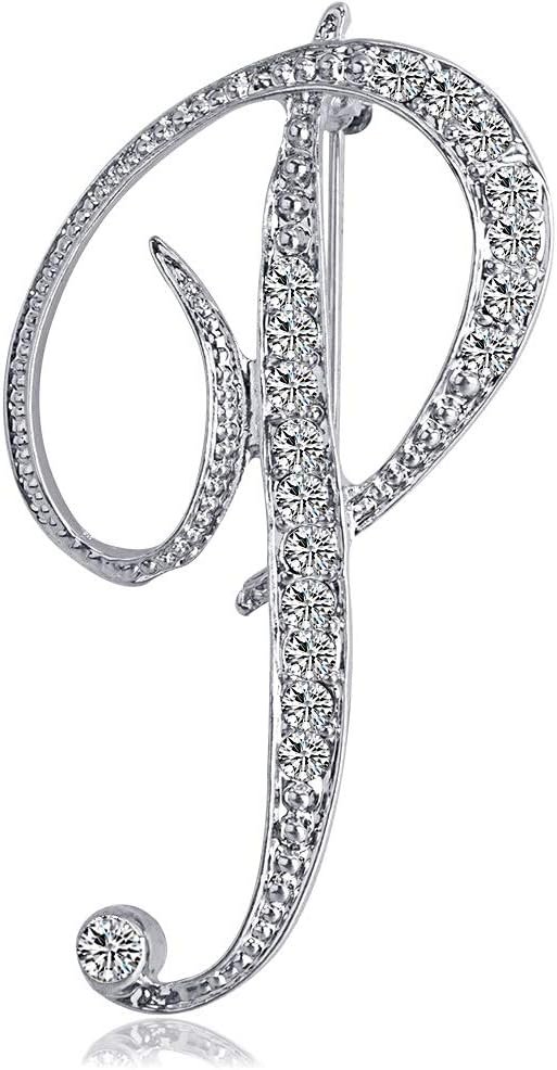 61Mvmf0KCBL._AC_SL1000 Letter Brooch Pins Initial Rhinestone Brooch for Women Crafts Silvery A-Z