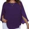 Women Summer Batwing Sleeve Chiffon Tunic Tops Dressy Scoop Neck Casual Loose Flowy Shirts