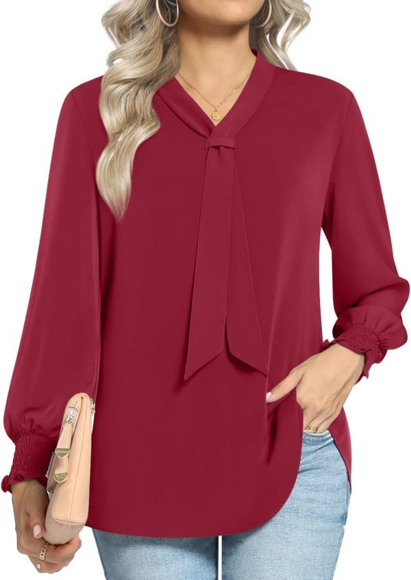 61P9SgcWM5L._AC_SL1500 Women's Fall Long Sleeve Chiffon Blouse Winter V-Neck Tunic Tops Business Shirt