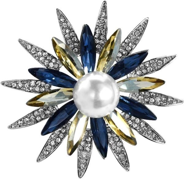 61PYVrp9FdL._AC_SL1000 Austrain Crystal Geometry Flower Brooch Pins with Simulated Pearl Bouquet Jewelry Accessories for Women