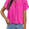 Womens Summer Tops Button Down Crew Neck Short Sleeve Shirts Business Casual Loose Work Chiffon Blouses