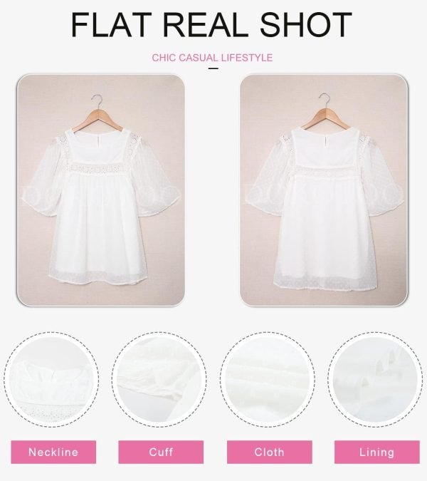 61QAFRMRyHL._AC_SL1309 Womens Crewneck Lace Crochet Pom Pom Flowy Short Sleeve Casual Shirts Blouses Tops