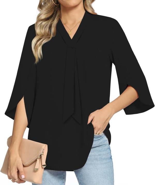 61RBuYWybZL._AC_SL1500 Women's Fall Long Sleeve Chiffon Blouse Winter V-Neck Tunic Tops Business Shirt