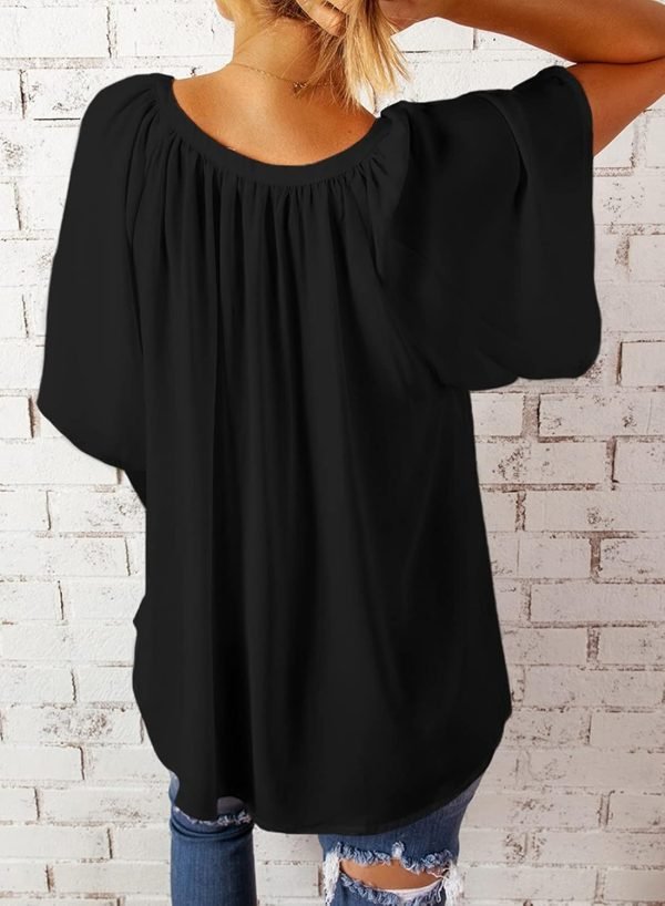 61RSMXQEVUL._AC_SL1500 Womens Chiffon Blouses Casual Solid Bell Sleeve Shirt Loose V Neck Pleated Tunic Tops