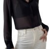 Women's Sheer Mesh Button Up Shirt Long Sleeve See Through Blouse