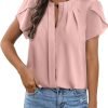 Womens Summer Tops Button Down Crew Neck Short Sleeve Shirts Business Casual Loose Work Chiffon Blouses