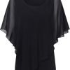 Women's Lightweight Flowy Shirt Double-Layered Printed Chiffon Poncho Blouse Top