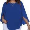 Women Summer Batwing Sleeve Chiffon Tunic Tops Dressy Scoop Neck Casual Loose Flowy Shirts