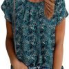 Women's Casual Round Neck Basic Pleated Tops Short Sleeve Loose Fit Curved Keyhole Back Chiffon Blouses Tshirts