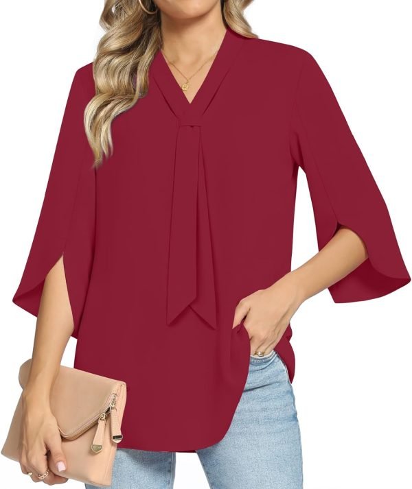 61T5JecY2CL._AC_SL1500 Women's Fall Long Sleeve Chiffon Blouse Winter V-Neck Tunic Tops Business Shirt