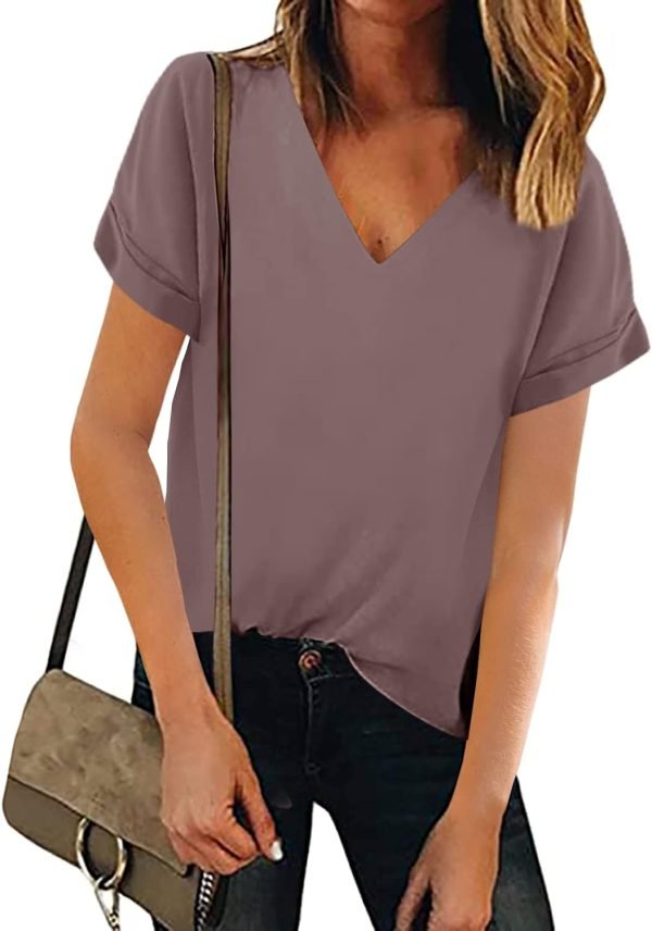 61TyUBx4u_L._AC_SL1500 Women V Neck Chiffon Blouse Short Sleeve Summer Casual Loose Shirt Tops