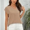 Women's V Neck Chiffon Blouses Cap Sleeve Shirts Casual Loose Work Office Solid Tops