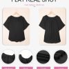 Womens Chiffon Blouses Casual Solid Bell Sleeve Shirt Loose V Neck Pleated Tunic Tops