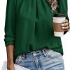 Womens Tops Dressy Casual Pleated Crew Neck Long Sleeve Shirts Office Work Chiffon Blouses