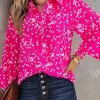 Women's Casual V Neck Allover Floral Print Long Sleeve Chiffon Button Down Blouses Bohemian Top Shirts