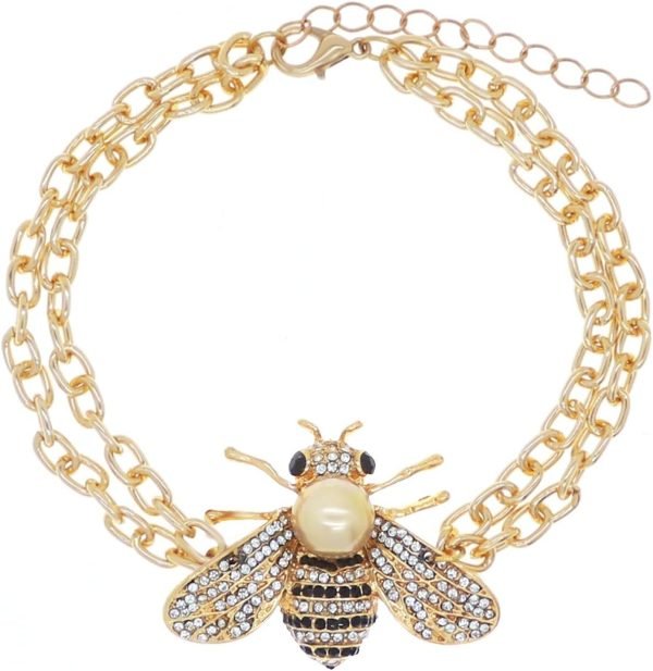 61UsjAAjaCL._AC_SL1500 Honey Bee Brooches Crystal Insect Themed Bee Brooch Animal Fashion Shell Pearl Brooch Pin Gold Tone