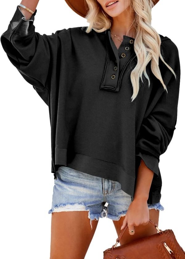61V84NN3stL._AC_SL1500 Hoodies for Women 2024 Fashion Fall V Neck Button Down Long Sleeve Hooded Sweatshirts Tops