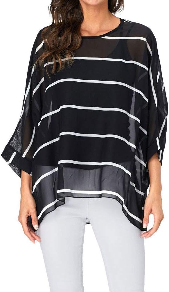 Women Chiffon Blouse Floral Batwing Sleeve Beach Cover Loose Tunic Shirt Tops