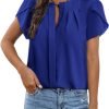 Womens Summer Tops Button Down Crew Neck Short Sleeve Shirts Business Casual Loose Work Chiffon Blouses
